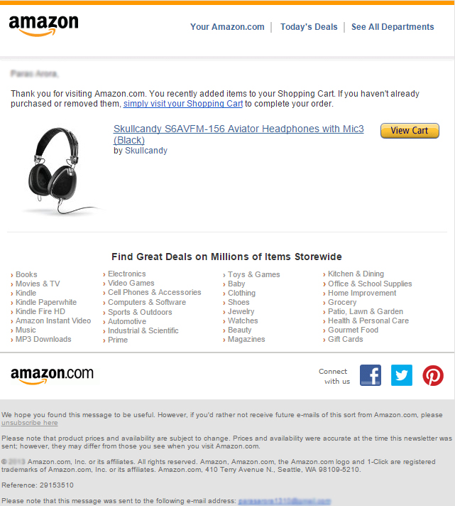 browse email example by amazon showcasing the personalization tactics