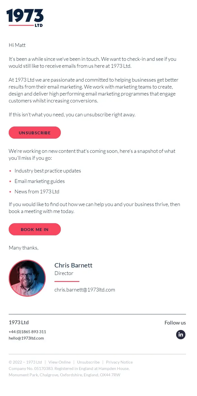 Just checking in win-back email example