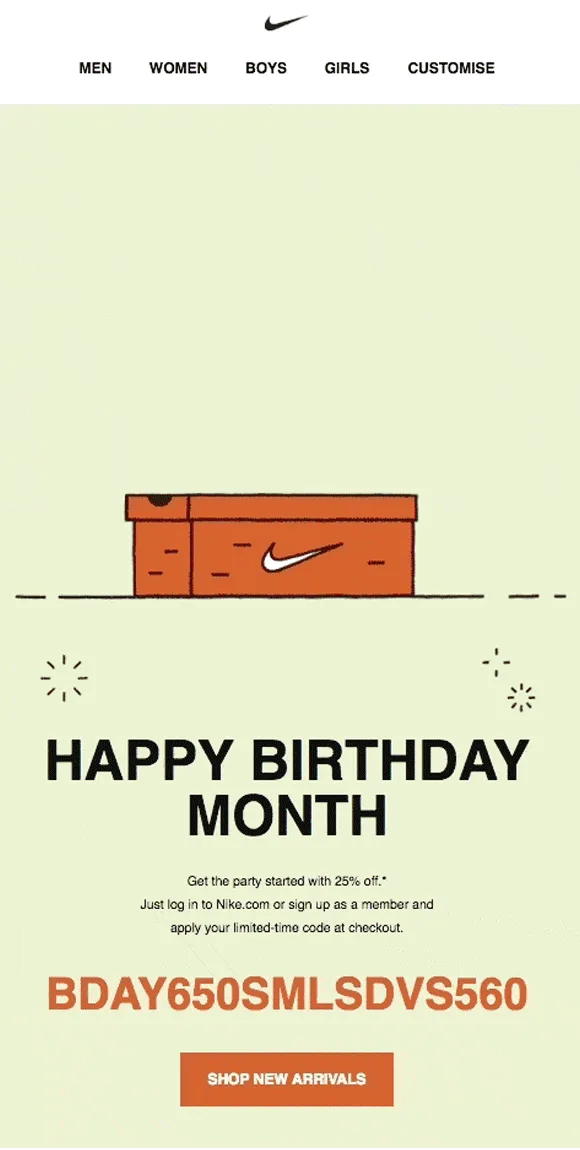 Special occasion win-back email example
