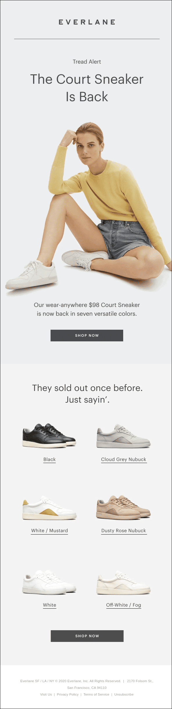 Everlane shows the different colors of different emails