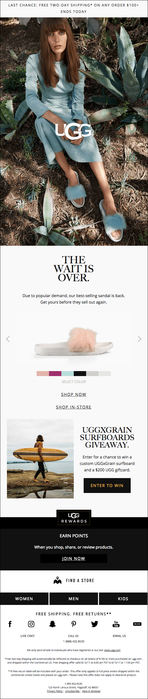 UGG Back in stock email template