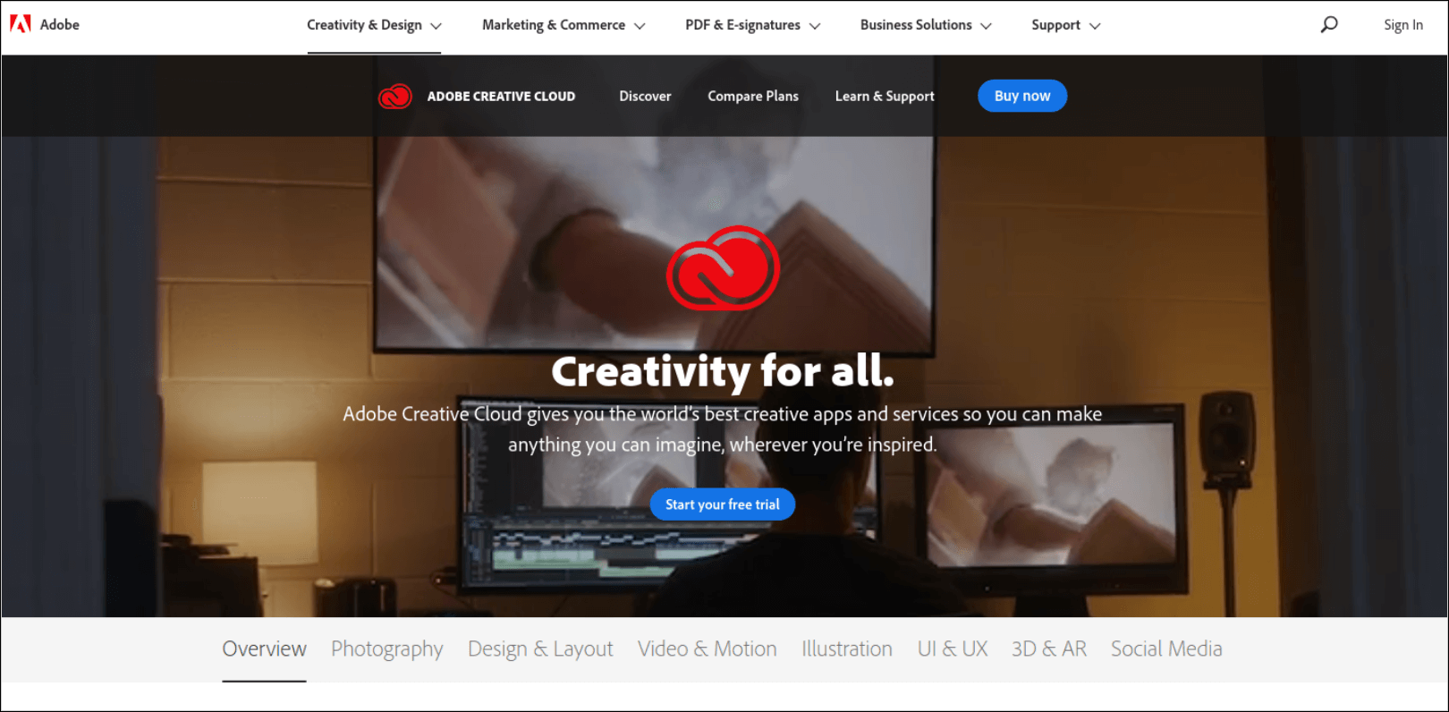 Adobe’s landing page