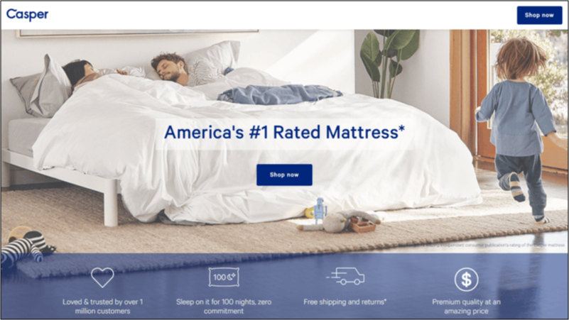Casper’s landing page