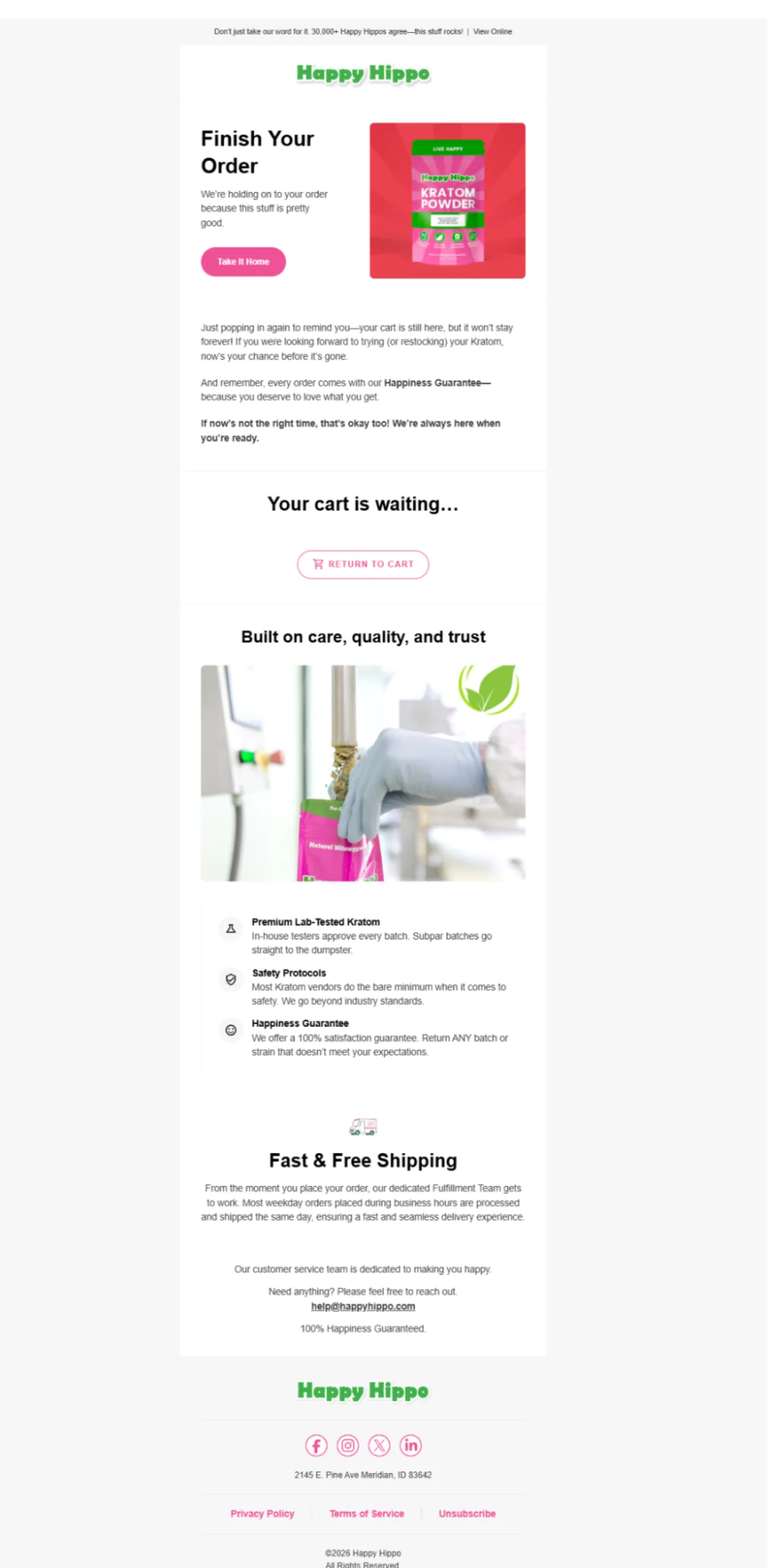 Happy Hippo abandoned cart email 2