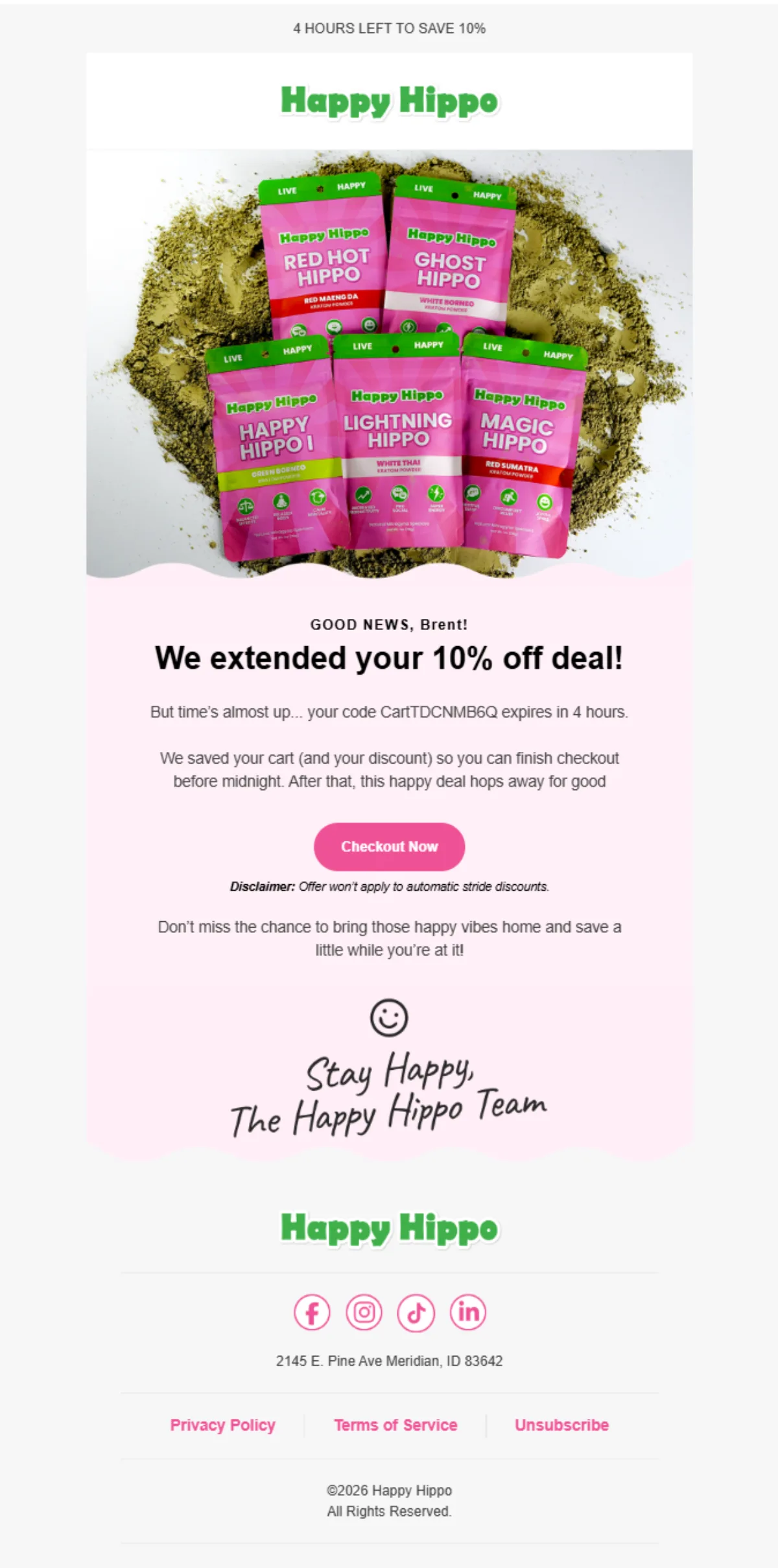 Happy Hippo abandoned cart email 5B