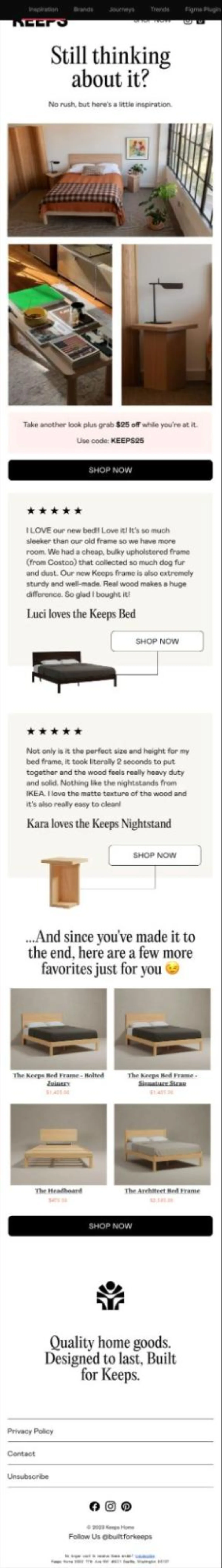 Keeps Home abandoned cart with product recommendations