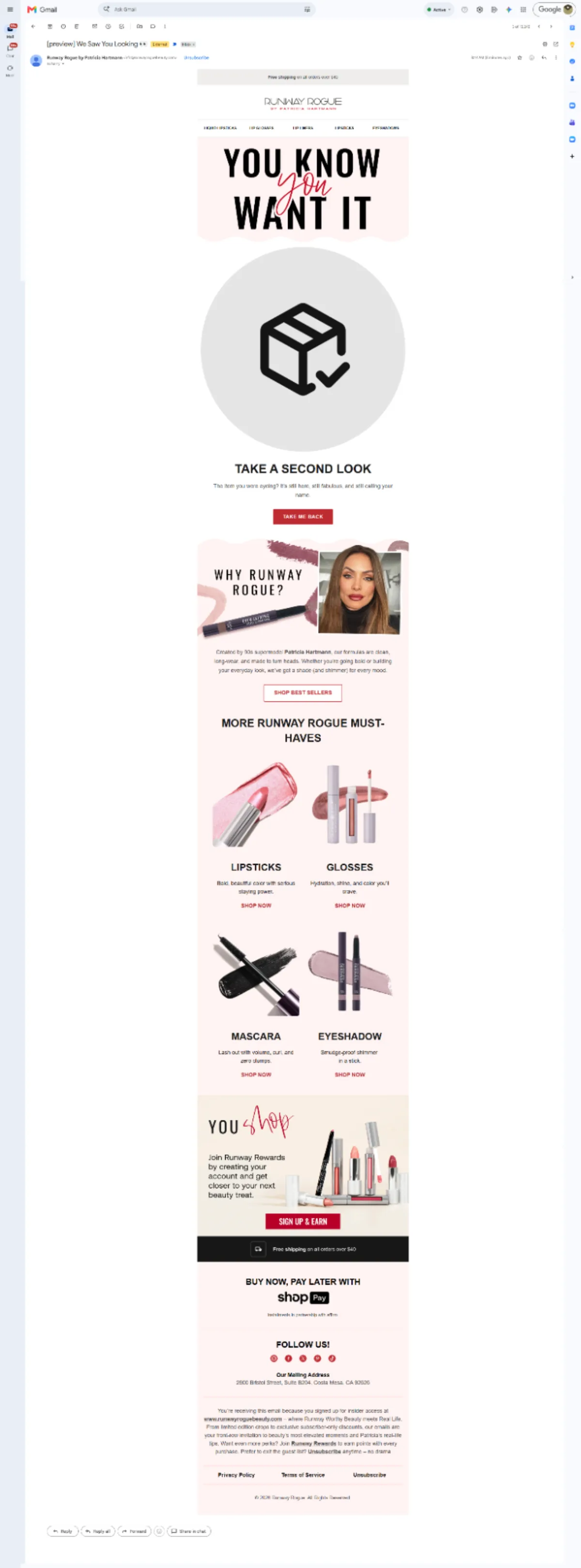 Runway Rogue abandoned cart email 1