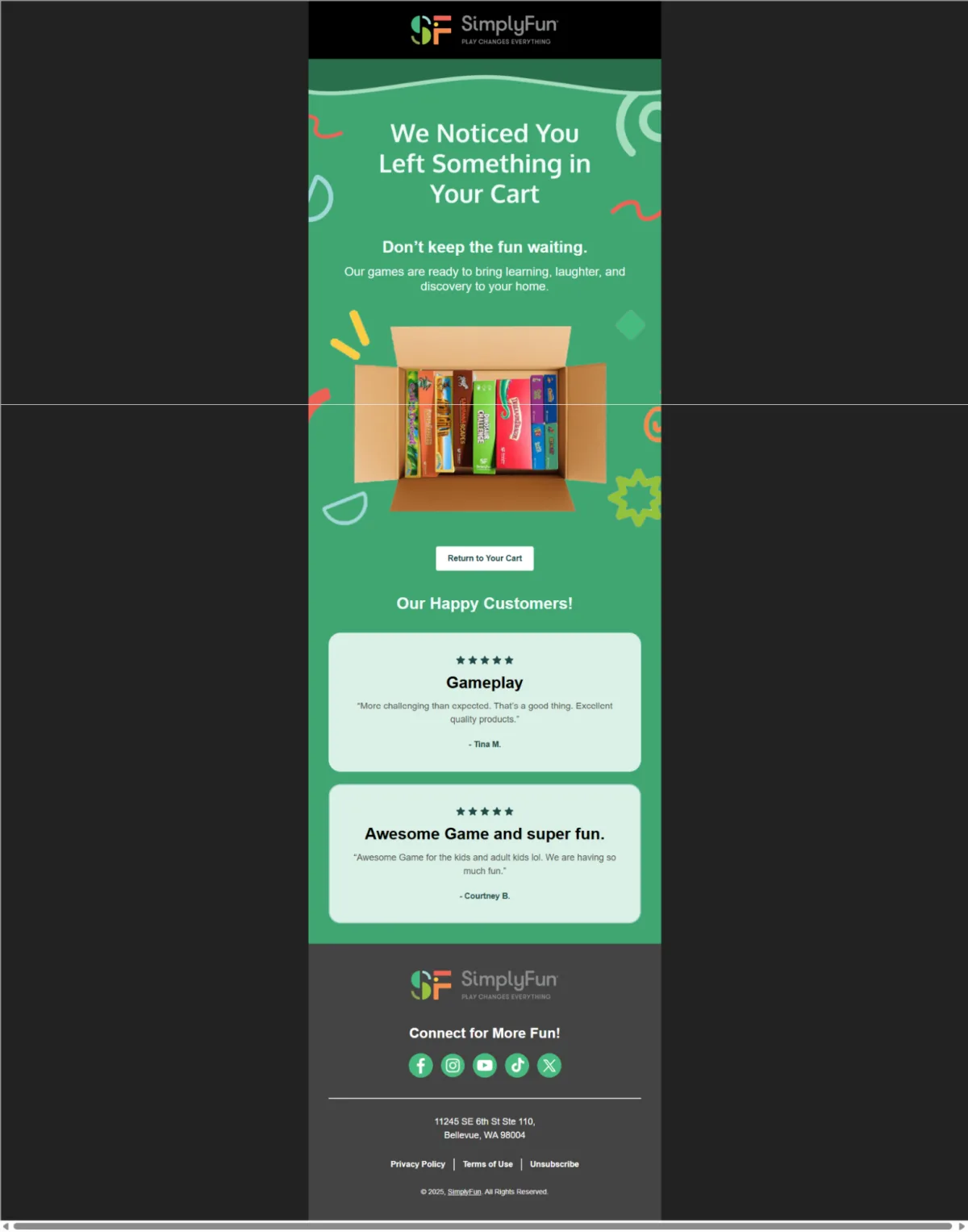 SimplyFun abandoned cart email 1