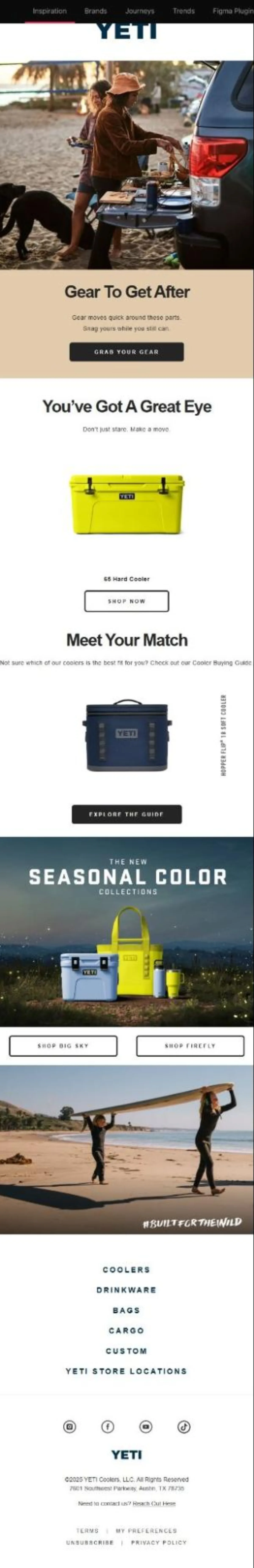 Yeti abandoned cart email with alternate options