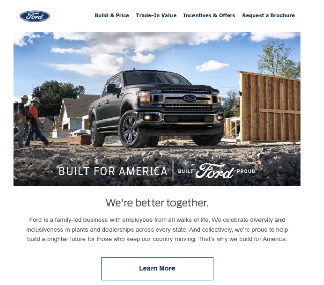 Automotive email campaign example by ford