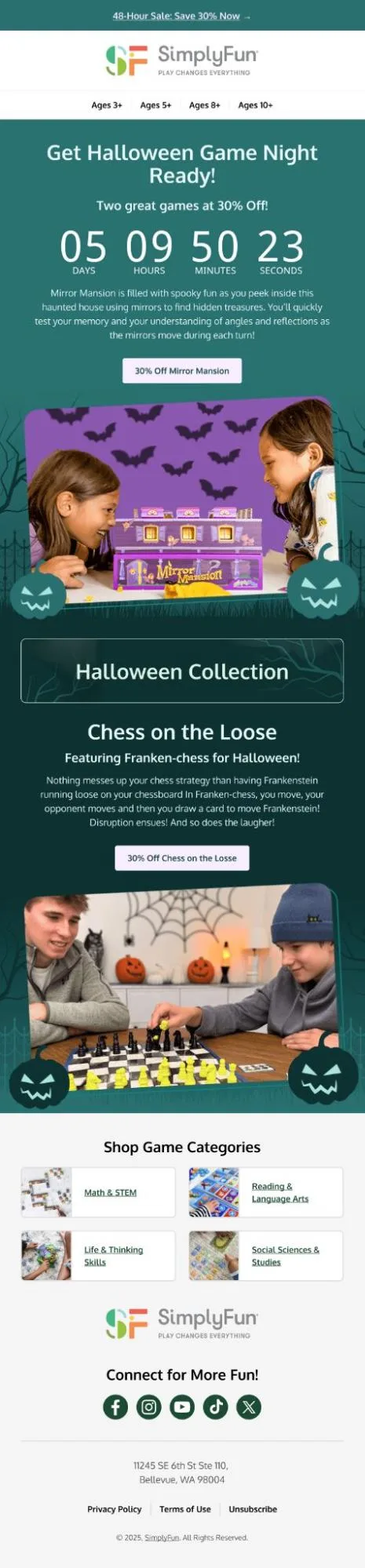 Countdown and last chance Halloween email example from SimplyFun