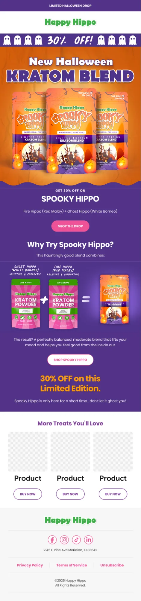 Food and drinks Halloween email example from Happy Hippo