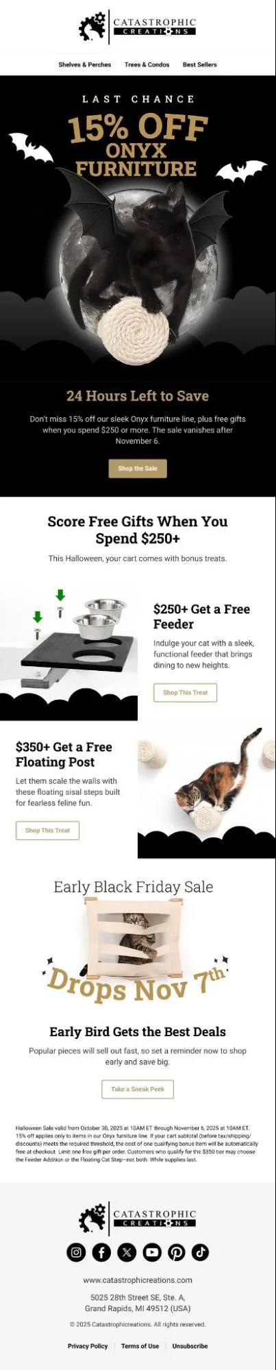Halloween sale or discount email example from Catastrophic Creations