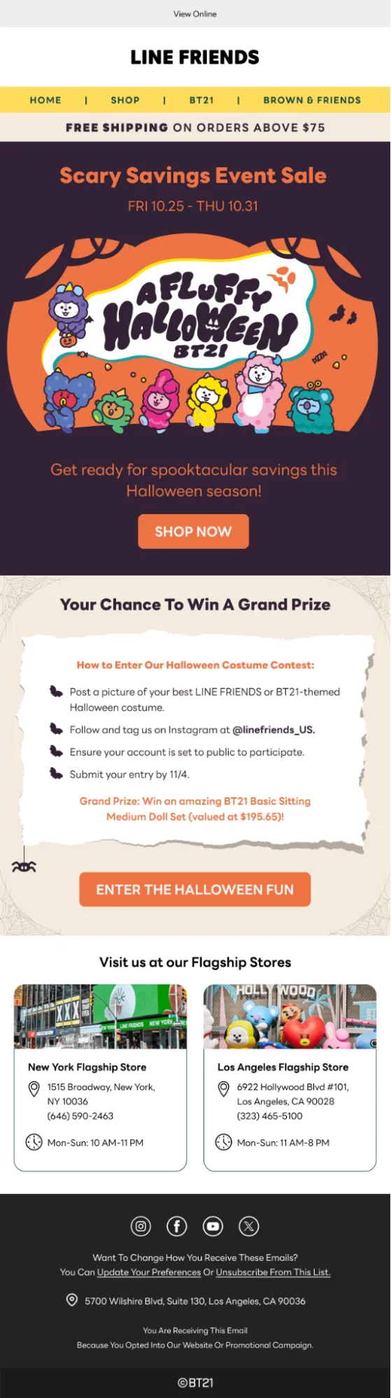 Mystery discount spin Halloween email example from Line Friends