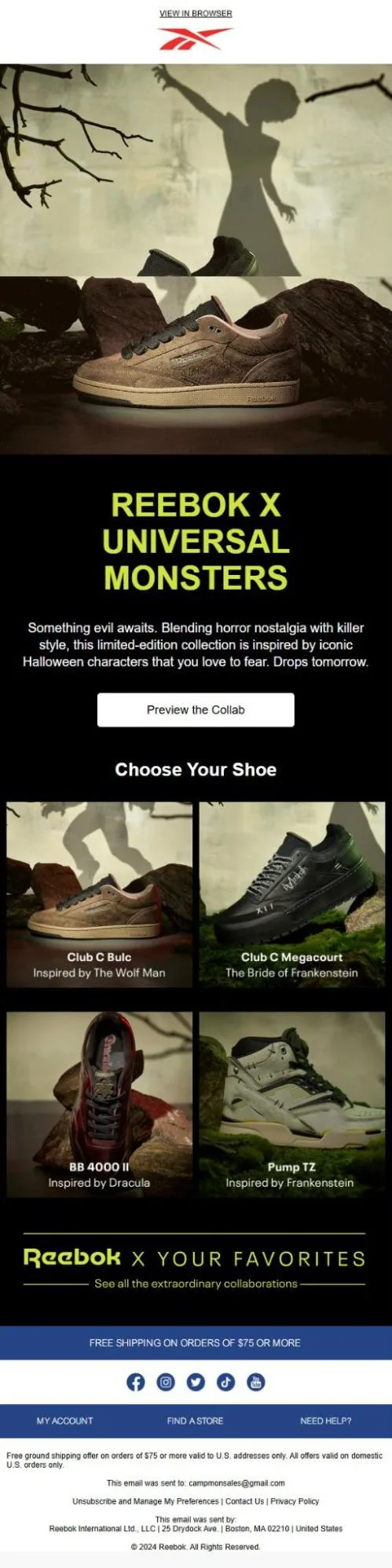 Spooky story series Halloween email example from Reebok