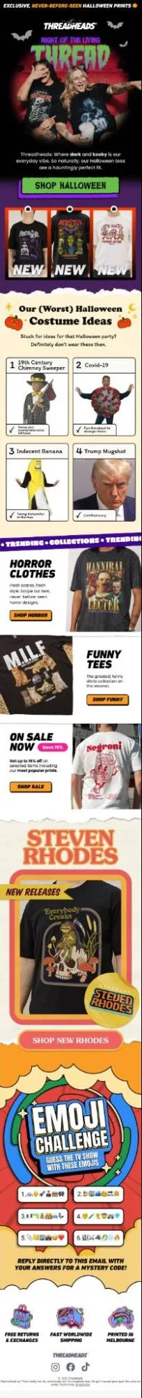 Trick-or-treat mystery offer email example from Threadheads