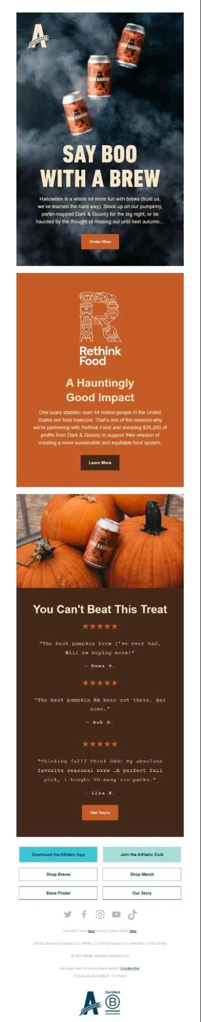 User-generated content Halloween email example from Athletic Brewing