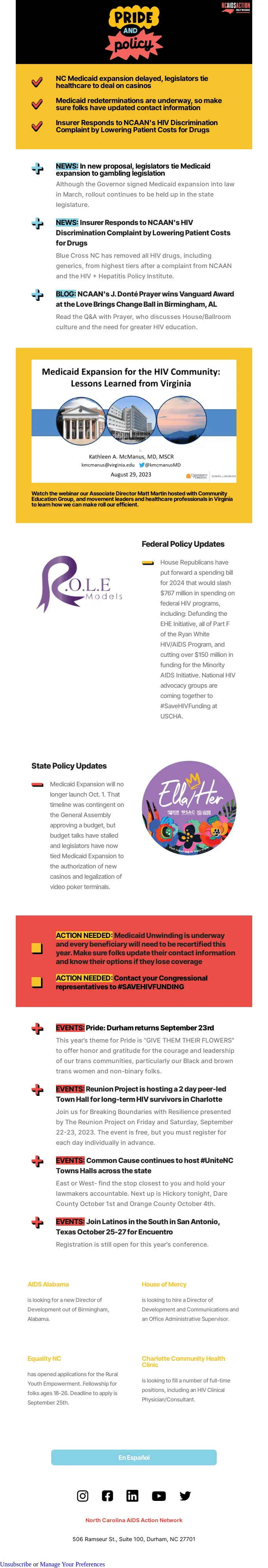 NCAIDS Action Network nonprofit newsletter email example sharing news, events, and blogs